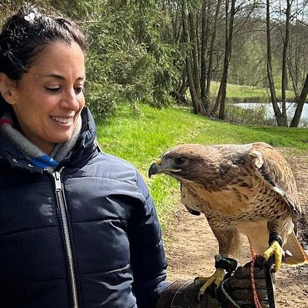 Alders Zofia and Maggie the redtail Hawk on a falconry experience London