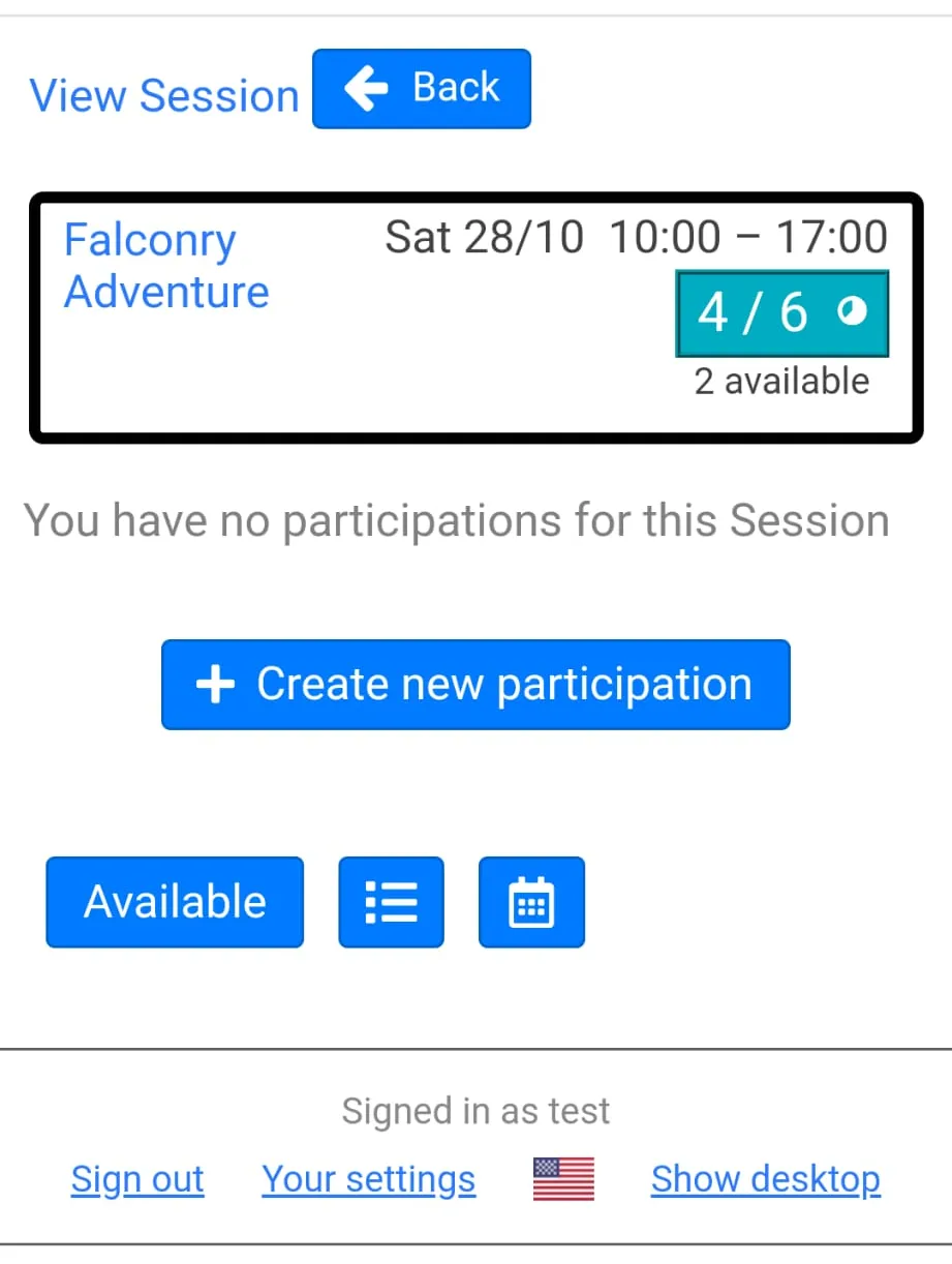 calendar view of session detail